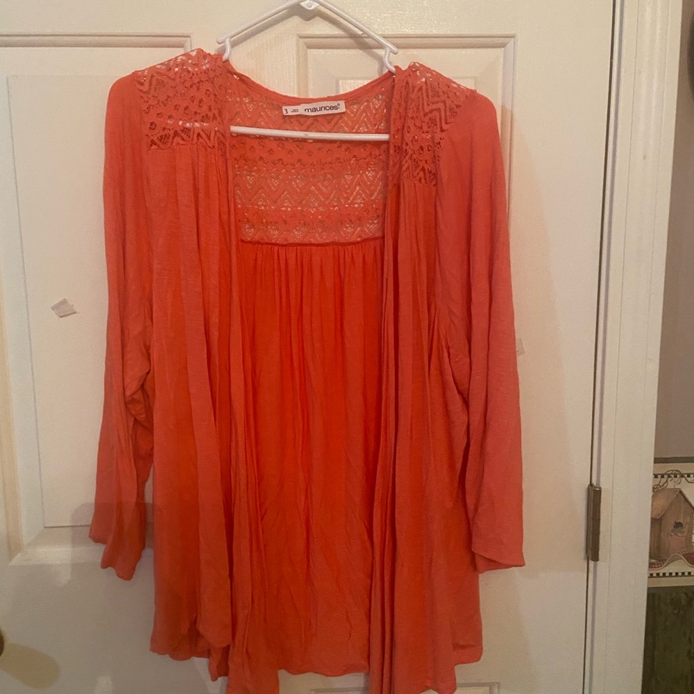 Maurices Women's Vibrant Orange/coral cardigan with Lace Accents
